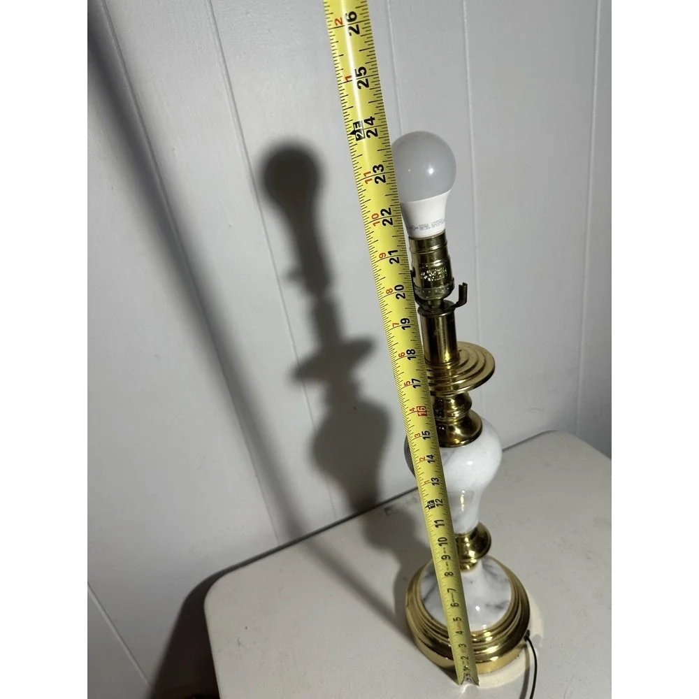Vintage White Marble Brass Table Lamp MCM Hollywood Regency 22